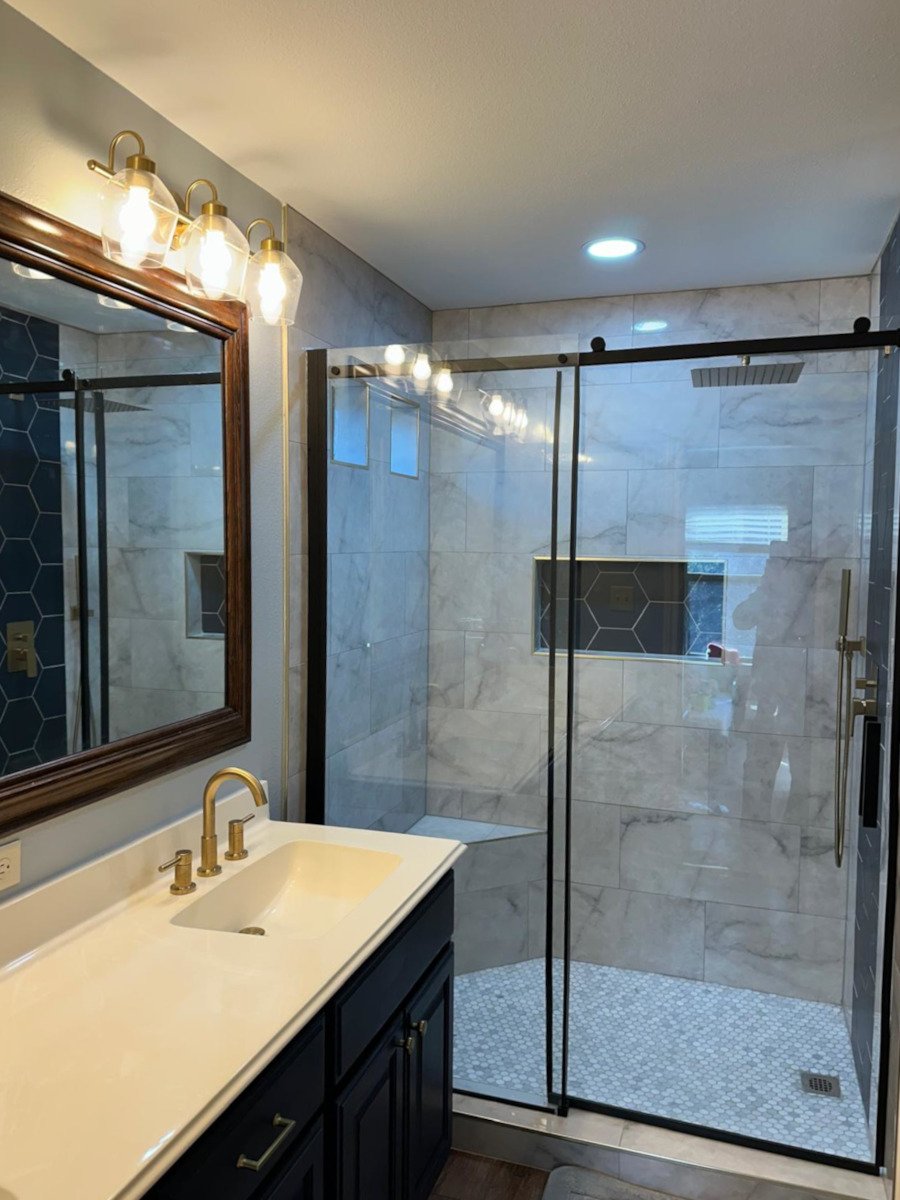 Completed bathroom remodel in Tyler TX with modern upgrades