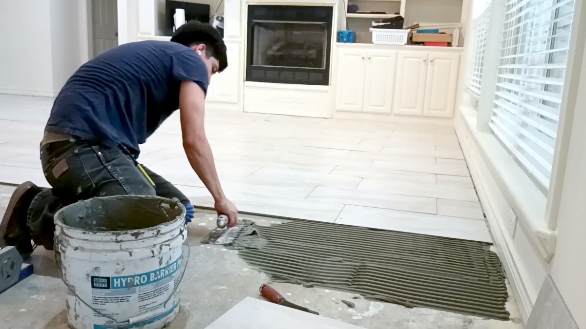 New flooring installation during a kitchen remodeling project in Tyler, TX